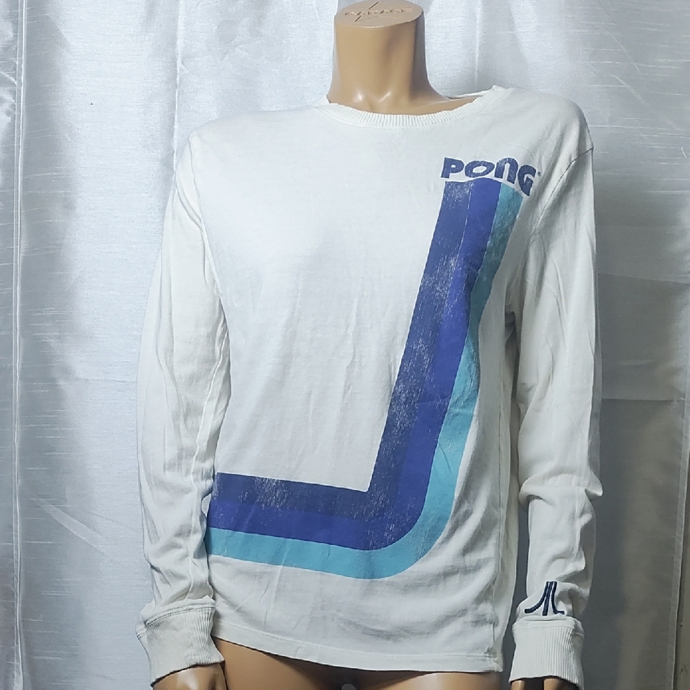 Junk Food Clothing White and Blue Pong Long Sleeve Tee